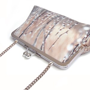 Willow blossom printed silk clutch bag, purse with chain handle image 2