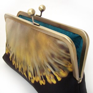 Yellow catkins clutch bag, sunburst blossom flower purse with chain handle image 4