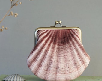 Seashell medium size purse, velvet + silk scallop pouch