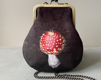 Fly agaric, velvet crossbody bag, fits phone