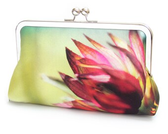 Astrantia clutch bag, flower silk purse with chain handle