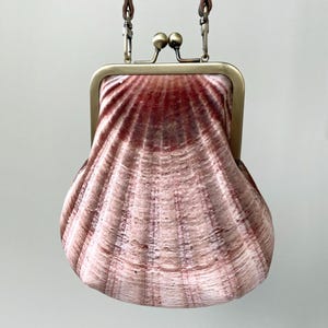 Seashell, velvet shoulder bag with crossbody leather strap, fits phone
