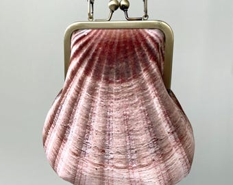 Seashell, velvet shoulder bag with crossbody leather strap, fits phone