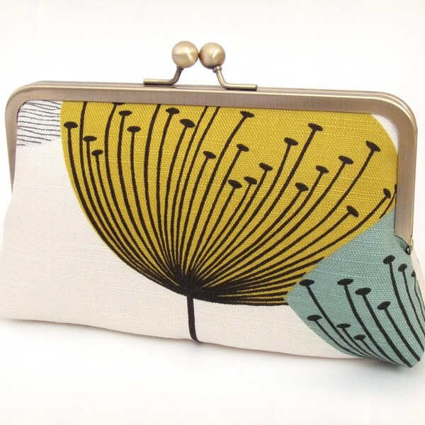 ON SALE: Dandelion clocks clutch, silk-lined purse for bridal / party
