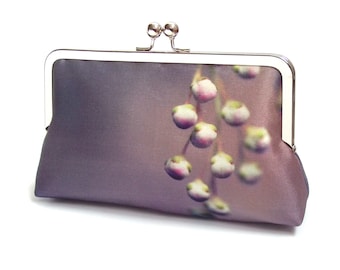 Capullos de lila, bolso de mano de seda con asa de cadena plateada opcional