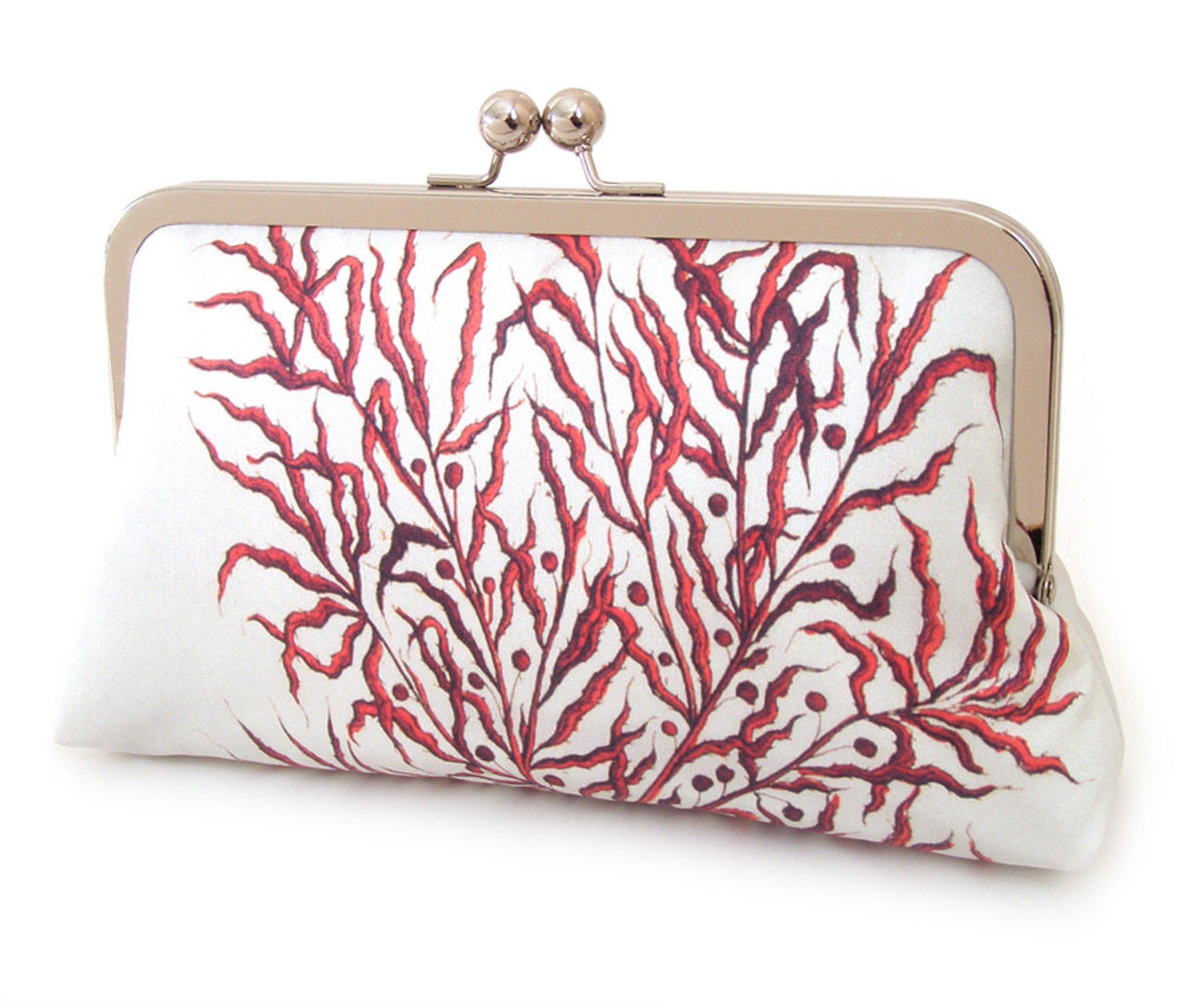 Red coral silk clutch bag with chain handle Etsy