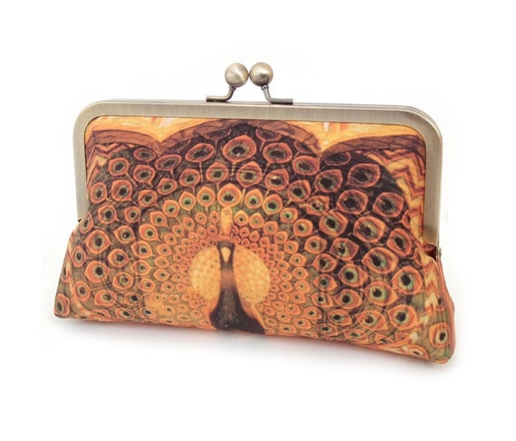 Peacock Palace Clutch Bag Orange Gold Silk Purse With Chain Handle Etsy Ireland