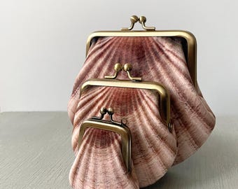 Seashell purses, set of three velvet and silk pouches
