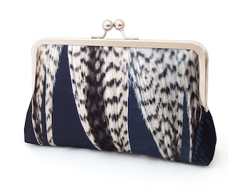 Feather stripe, silk clutch bag with optional chain handle