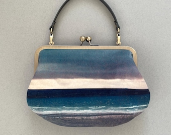 Seascape, velvet clutch bag with optional strap