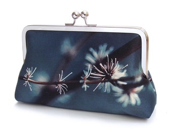 Silver twigs, silk clutch bag with optional chain handle