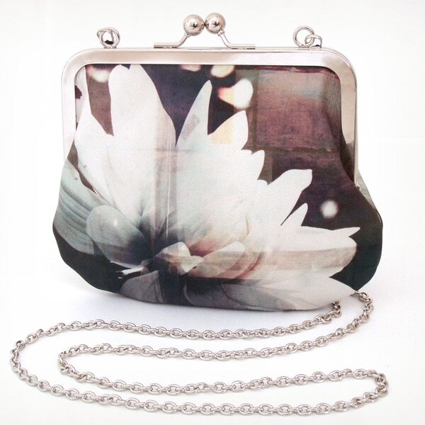 Ethereal flower printed leather hipster cross-body bag with chain handle