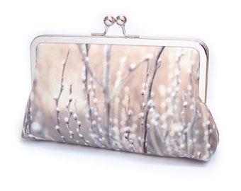 Willow blossom, silk clutch bag with optional chain handle