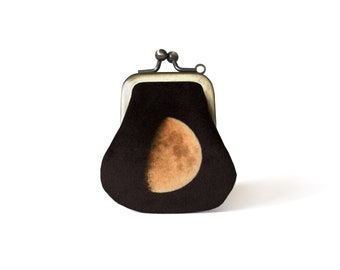 Moon TINY purse, velvet scallop pouch with plant-dyed silk lining