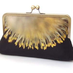 Yellow catkins clutch bag, sunburst blossom flower purse with chain handle image 1