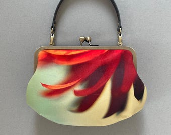 Flame flower, velvet clutch bag with optional strap