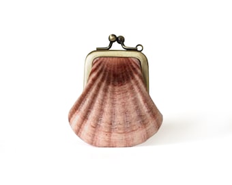 Seashell TINY purse, velvet scallop pouch with silk lining
