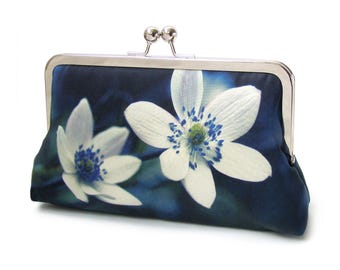 Windflowers, silk clutch bag with optional chain handle