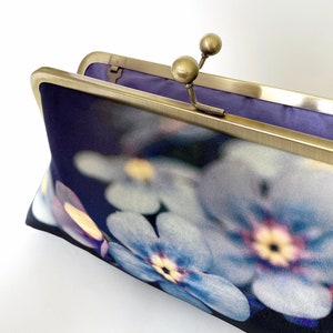 Forget-me-not clutch bag, silk purse, handbag with chain, something blue, petals image 5