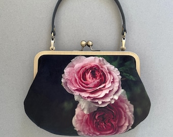 Roses, velvet clutch bag with optional strap