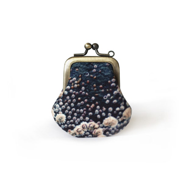 Barnacles TINY purse, velvet scallop pouch with plant-dyed silk lining