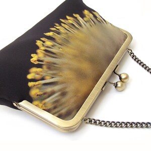 Yellow catkins clutch bag, sunburst blossom flower purse with chain handle image 3