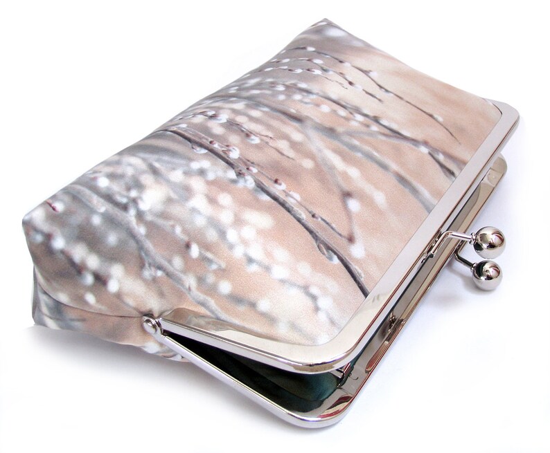 Willow blossom printed silk clutch bag, purse with chain handle image 4