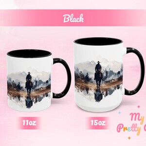 Black Cowboy coffee cup with a colorful Western design, available in 11 oz and 15 oz