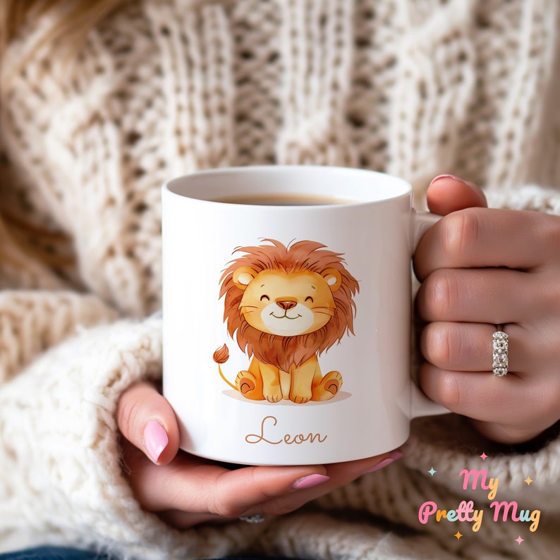 Lion Mug Personalized Lion Mug Custom Lion Mug Gift Ceramic Lion Mug Lion Coffee Mug Lion Coffee Cup Lion Tea Cup Ceramic Mug Gift For Kids, Ceramic Cute Lion Mug With Custom Name, Lion Mug For Kids, Personalized Name Childrens Cup, Birthday Gift