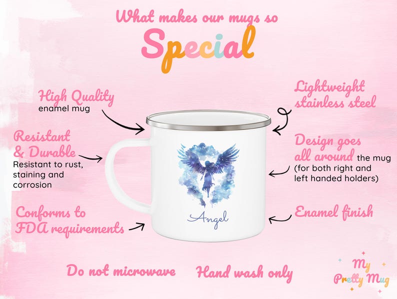 Angel Over The Clouds Mug Personalized Angel Mug Angel Coffee Mug Angel Coffee Cup Angel Tea Cup Enamel Angel Wings Mug Gift For Kids Illustration Of An Angel Flying Over The Clouds, Heaven Mug, Rest In Peace Mug.
