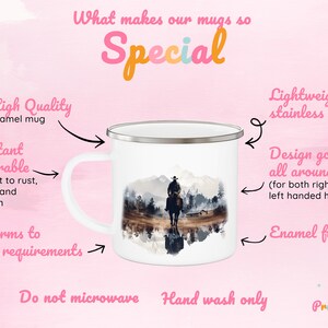 Infographic detailing quality features of the Cowboy enamel mug