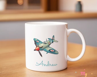 Gepersonaliseerde Spitfire-mok, Spitfire-cadeau, Spitfire-koffiemok, Spitfire-koffiekopje in vliegtuigstijl, Spitfire-theekopje, keramische mok, cadeau voor hem