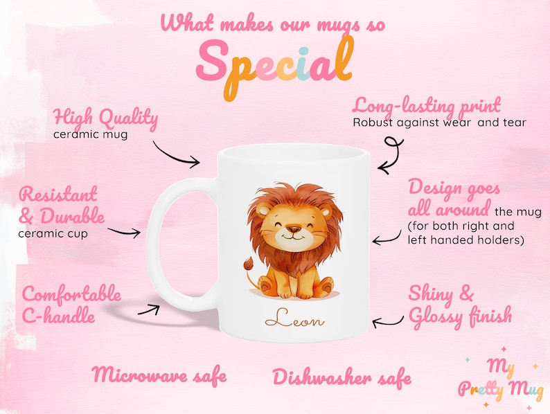 Lion Mug Personalized Lion Mug Custom Lion Mug Gift Ceramic Lion Mug Lion Coffee Mug Lion Coffee Cup Lion Tea Cup Ceramic Mug Gift For Kids, Ceramic Cute Lion Mug With Custom Name, Lion Mug For Kids, Personalized Name Childrens Cup, Birthday Gift