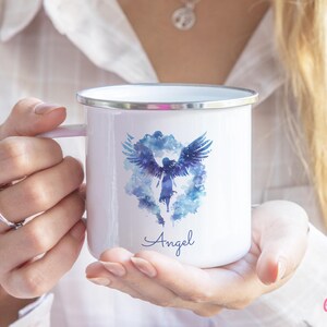 Angel Over The Clouds Mug Personalized Angel Mug Angel Coffee Mug Angel Coffee Cup Angel Tea Cup Enamel Angel Wings Mug Gift For Kids Illustration Of An Angel Flying Over The Clouds, Heaven Mug, Rest In Peace Mug.