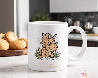 Tazza smaltata Dino Dinosauri T-Rex Triceratopo Brontosauro Tazza da caffè personalizzata con nome Confezione regalo66 ts2106 & eb683 - Italia