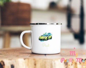 Sportwagen-Becher, personalisierter Rennwagen-Becher, Rennwagen-Kaffeebecher, Sportwagen-Teetasse, emaillierter Sportwagen-Becher für ihn