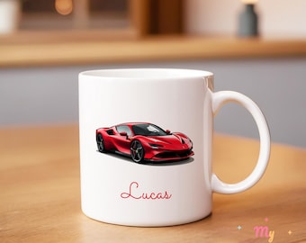 Roter Sportwagen-Becher, personalisierter Auto-Becher, Rennwagen-Kaffeebecher, Sportwagen-Teetasse, Keramik-Rennwagen-Becher, Geschenk für ihn
