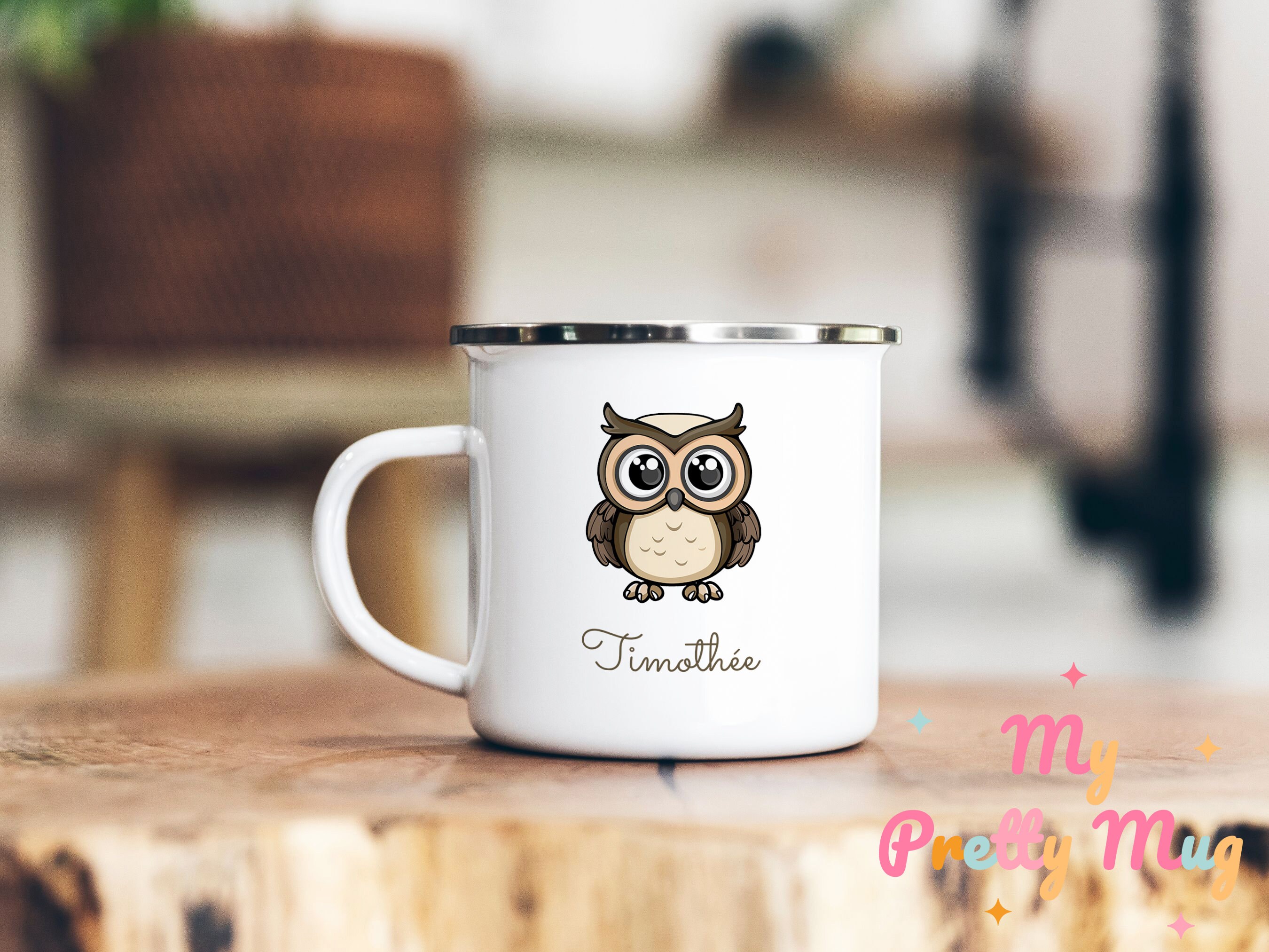 Owl Mug Personalized Custom Name Mug Owl Gift Enamel Owl Mug Owl Coffee Mug Owl Coffee Cup Owl Tea C