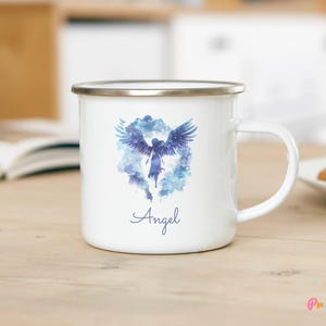 Angel Over The Clouds Mug Personalized Angel Mug Angel Coffee Mug Angel Coffee Cup Angel Tea Cup Enamel Angel Wings Mug Gift For Kids Illustration Of An Angel Flying Over The Clouds, Heaven Mug, Rest In Peace Mug.