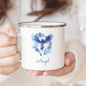 Angel Over The Clouds Mug Personalized Angel Mug Angel Coffee Mug Angel Coffee Cup Angel Tea Cup Enamel Angel Wings Mug Gift For Kids Illustration Of An Angel Flying Over The Clouds, Heaven Mug, Rest In Peace Mug.