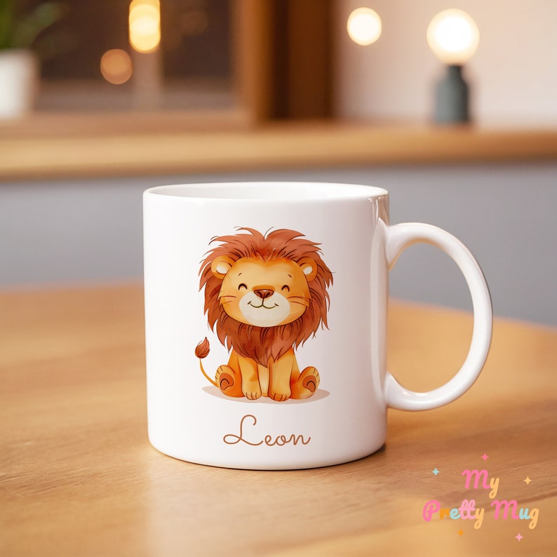 Lion Mug Personalized Lion Mug Custom Lion Mug Gift Ceramic Lion Mug Lion Coffee Mug Lion Coffee Cup Lion Tea Cup Ceramic Mug Gift For Kids, Ceramic Cute Lion Mug With Custom Name, Lion Mug For Kids, Personalized Name Childrens Cup, Birthday Gift