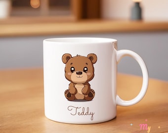 Taza de oso pardo Taza de oso grizzly Taza de oso personalizada Taza de café de oso con nombre personalizado Taza de café de oso Taza de té de oso Taza de cerámica de oso pardo para niños