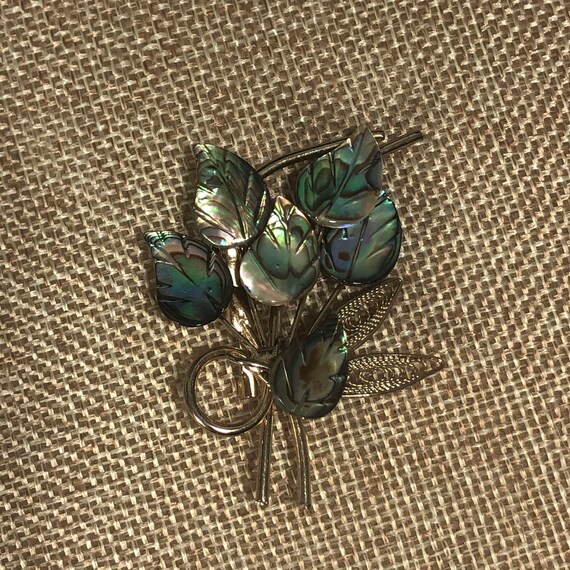 Vintage Abalone leaf pin brooch - image 3