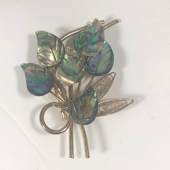 Vintage Abalone leaf pin brooch - image 1