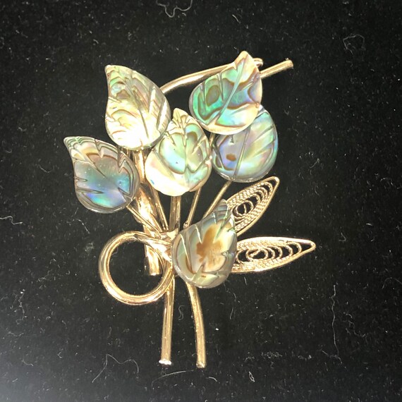 Vintage Abalone leaf pin brooch - image 2