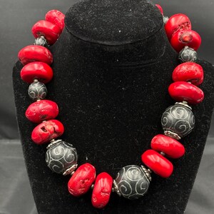 Vintage Natural Coral Statement Necklace, Chunky Red Coral Beads, Boho Tribal Necklace, Organic Coral Jewelry, Rustic Artisan Piece