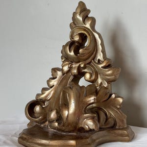 Vintage Gilt Wall Corbel Bracket | Ornate Rococo Baroque Acanthus Leaf Gold Decor | Hollywood Regency Architectural Shelf Accent