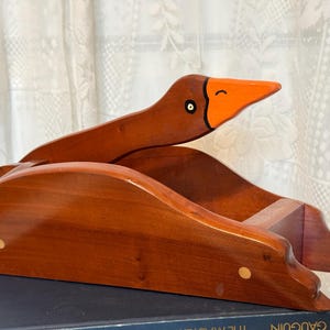 Vintage Wooden Duck Napkin Holder | Handcrafted Folk Art Desk Organizer | Rustic Kitchen Decor | Country Farmhouse Storage Organization Art