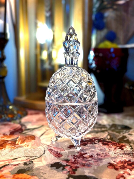 Plato con tapa de cristal vintage con forma de pina y tres patas Etsy Mexico