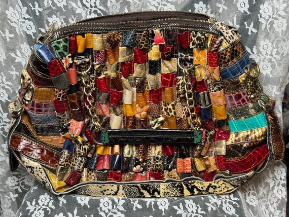 Vintage 80's Multicolored Striped Earth Tones Mexican Leather Bag